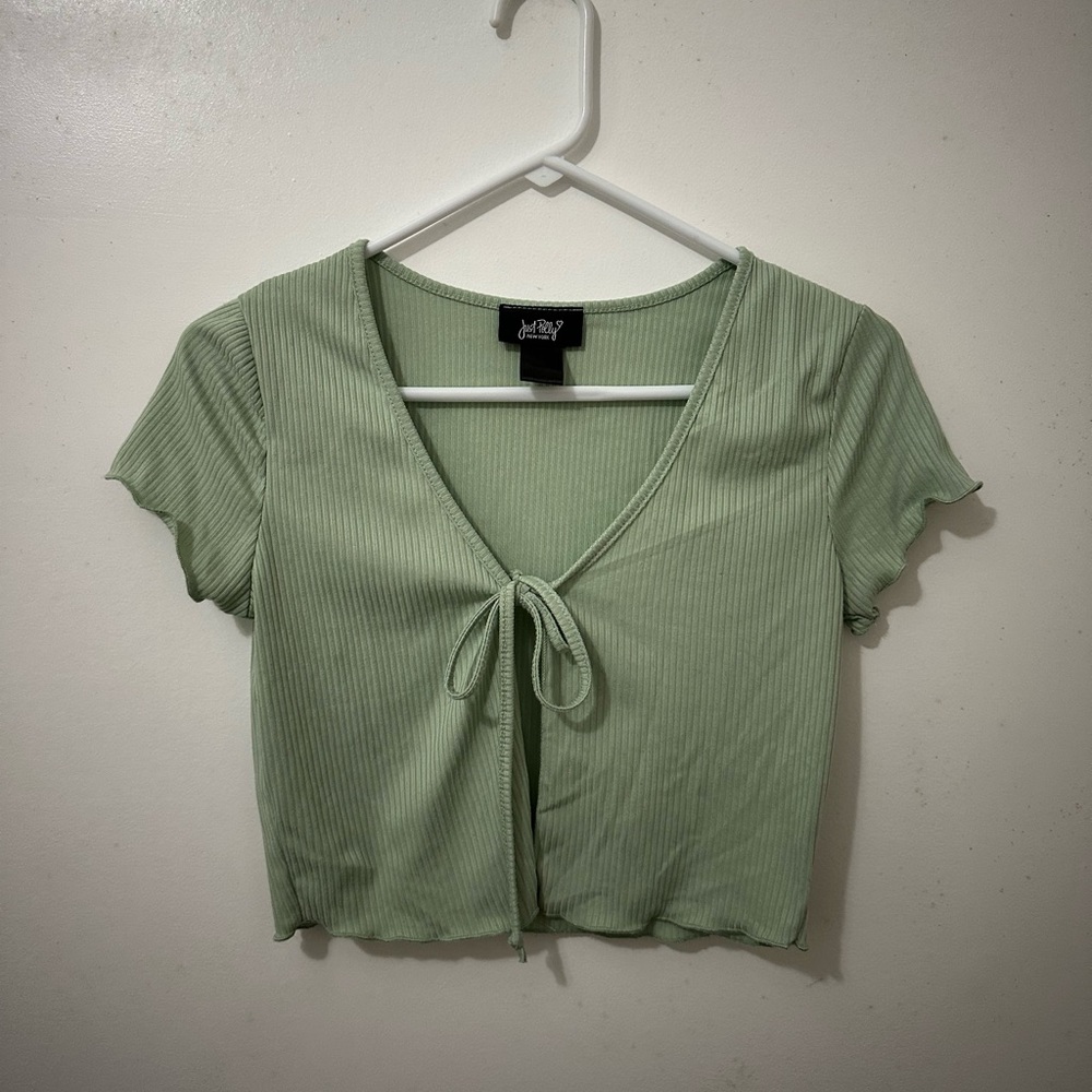 Green Just Poly Front Tie Top